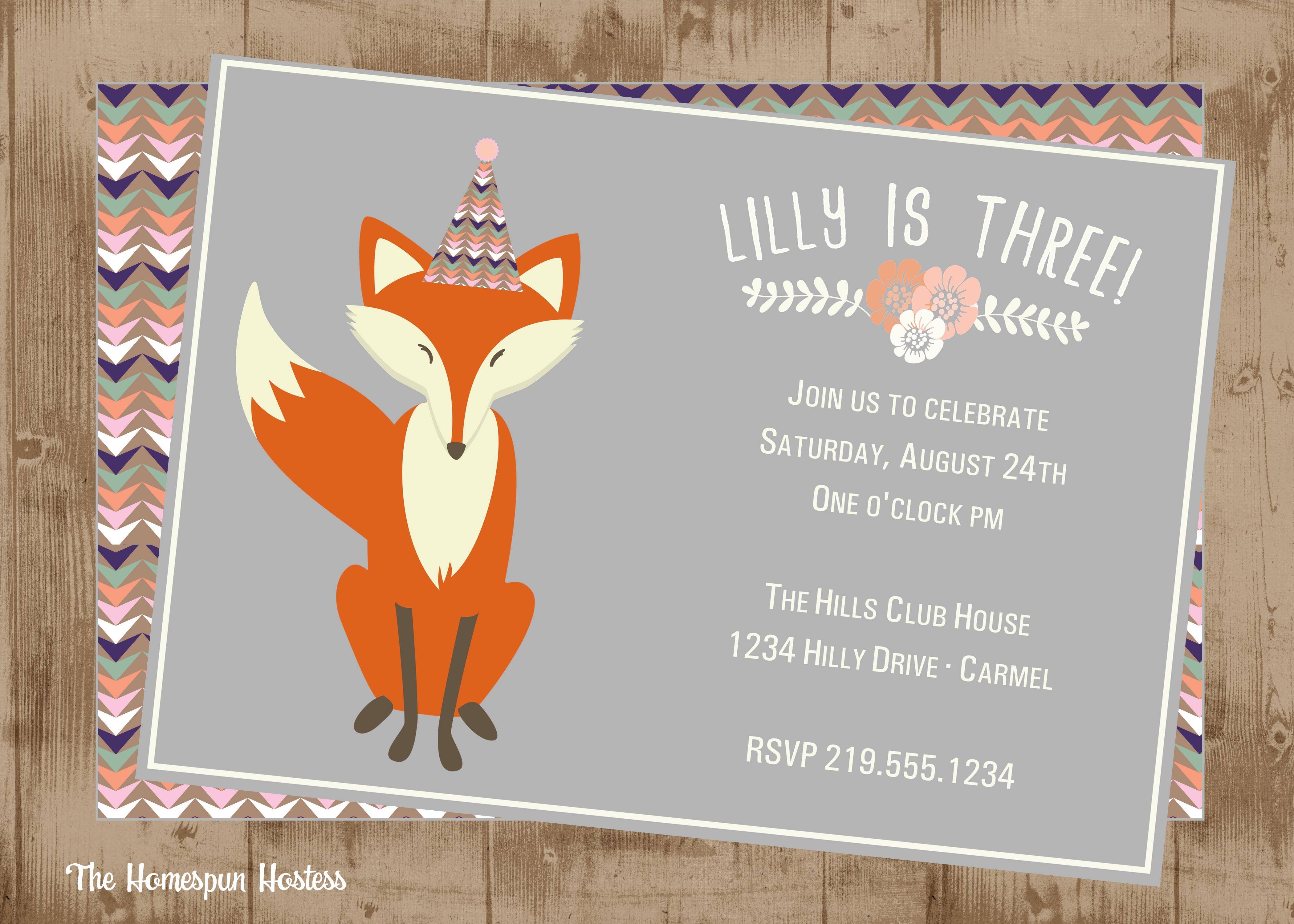 Whimsical Fox Birthday Printable Woodland Invitation The Homespun Hostess