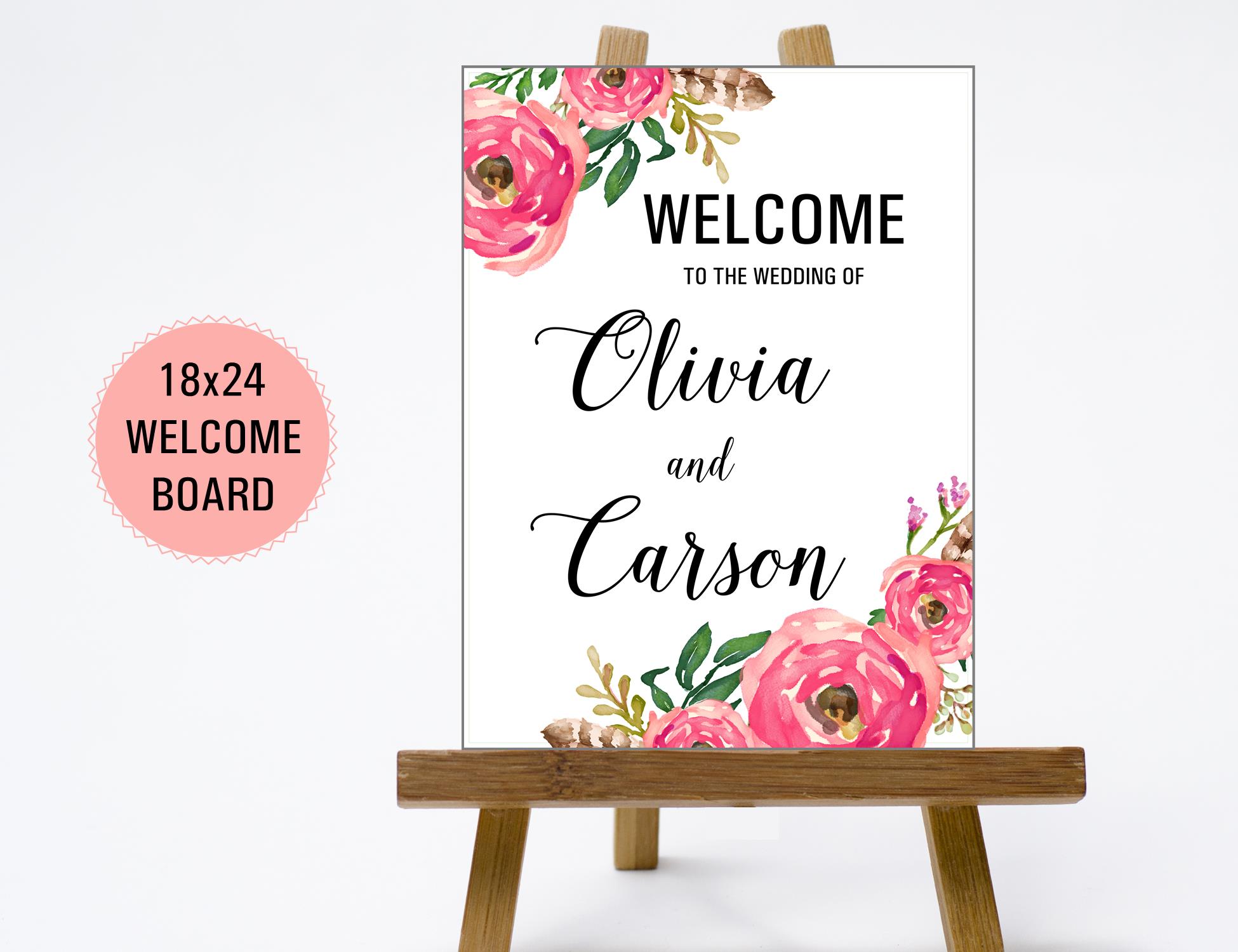 18×24 Vintage Floral Wedding Sign with Pink