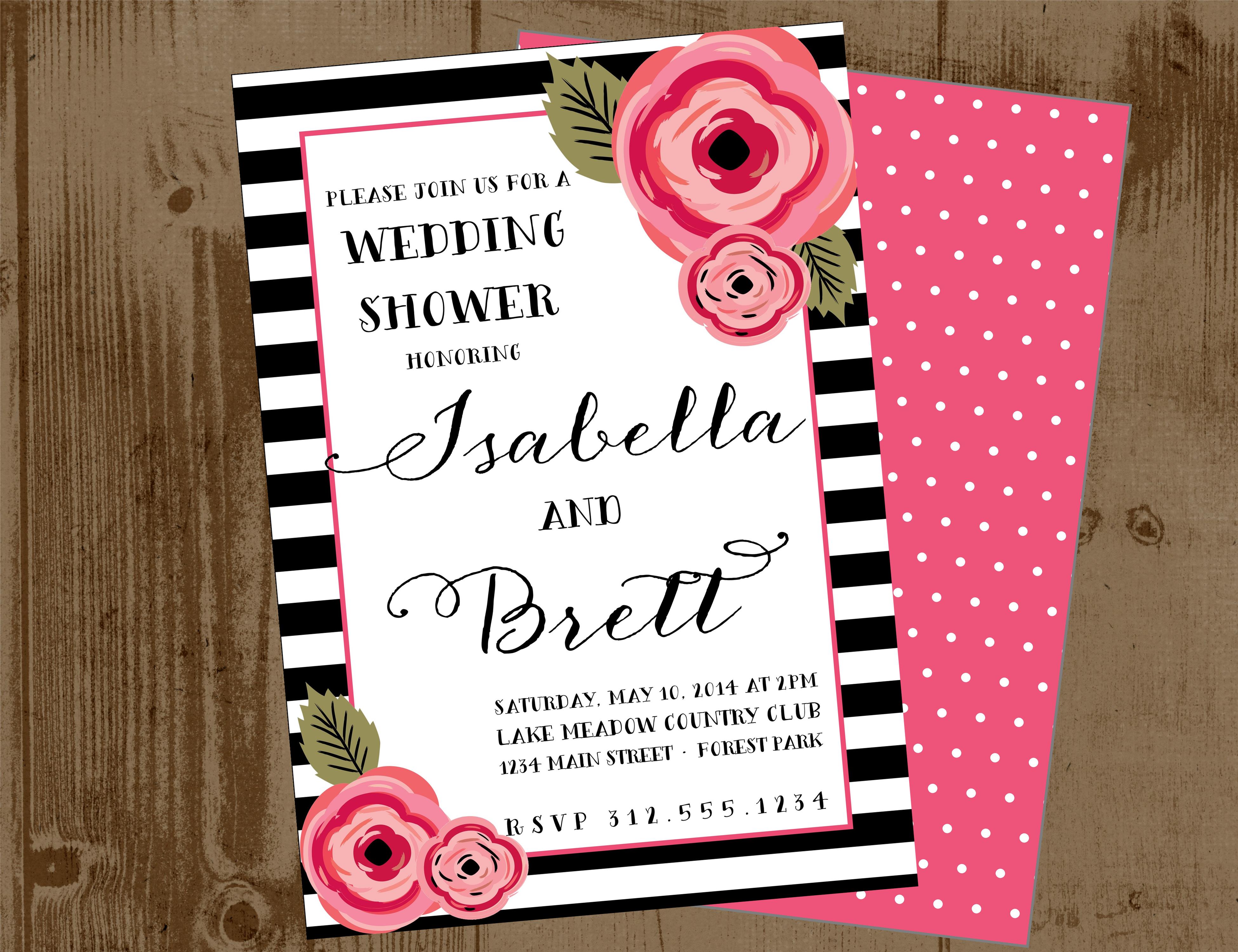 Customizable Pink Peony with Black and White Stripes Bridal Shower Invitation Printable